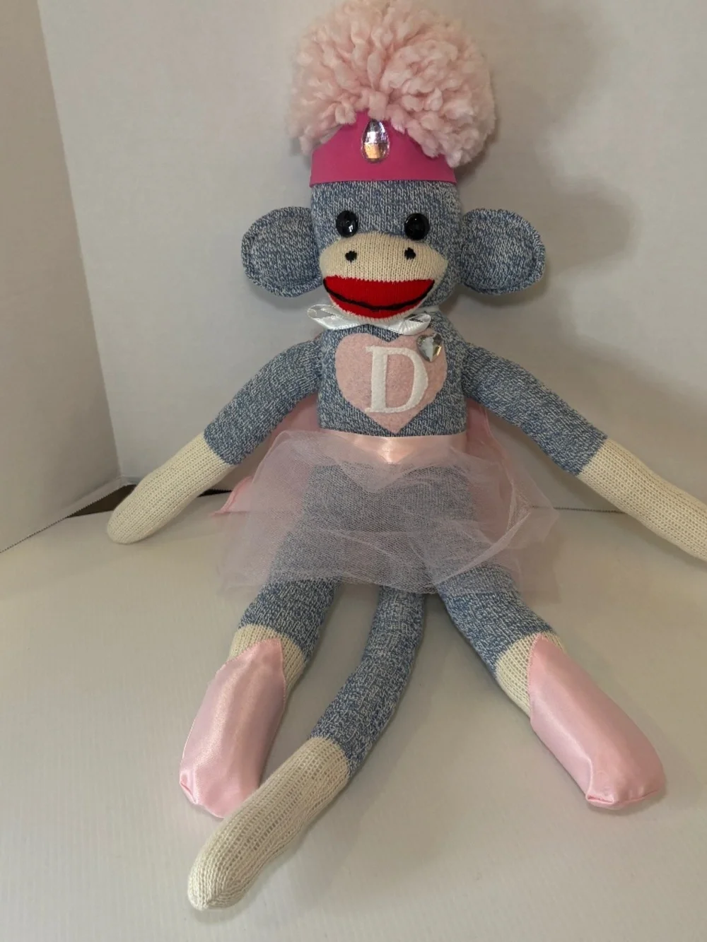 Vintage Handmade Sock Monkey Girl Doll Ballerina/Super Hero Cape Folk Art